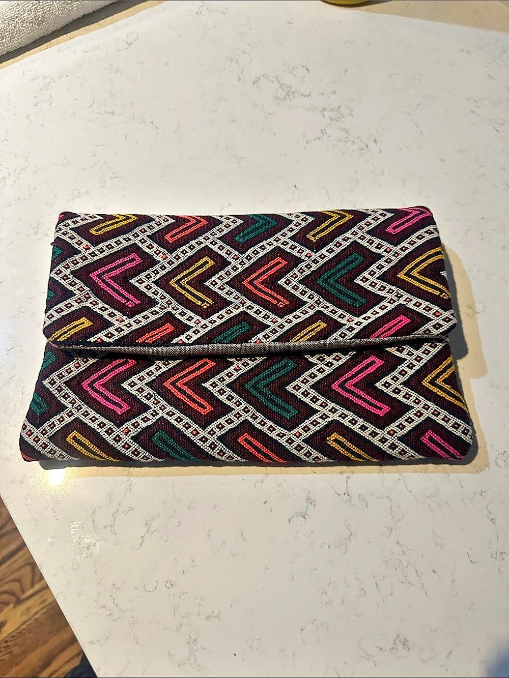 Geometric Pattern Clutch in Black & Multicolor Like New